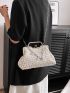 Medium Square Bag Kiss Lock Faux Pearl Decor Chain Strap
