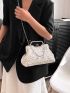 Medium Square Bag Kiss Lock Faux Pearl Decor Chain Strap