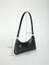 Snakeskin Print Baguette Bag Black Elegant Top Handle For Work