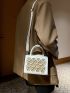 Mini Square Bag Colorblock Double Handle Rhinestone Detail