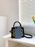 Mini Square Bag Colorblock Double Handle Rhinestone Detail