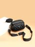 Quilted Pattern Square Bag With Coin Purse Black