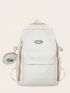 Letter Patch Decor Classic Backpack With Coin Purse Preppy