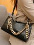 Crocodile Embossed Baguette Bag Pearl Decor