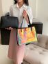 Contrast Binding Shoulder Tote Bag Holographic PVC Double Handle For Beach, Clear Bag