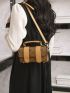 Letter Graphic Bucket Bag Mini Flap Twist Lock