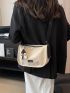 Letter Patch Decor Hobo Bag Medium Zipper