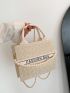 Faux Pearl Beaded Straw Bag Small Letter Graphic Vacation