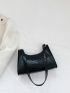 Snakeskin Print Baguette Bag Black Elegant Top Handle For Work
