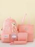 4pcs Backpack Set Cartoon Rabbit Decor Classic Backpack Shoulder Tote Bag Square Bag Pencil Case For School