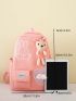 4pcs Backpack Set Cartoon Rabbit Decor Classic Backpack Shoulder Tote Bag Square Bag Pencil Case For School