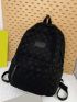 Letter Patch Classic Backpack Chessboard Pattern Adjustable Strap For Daily