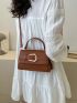 Crocodile Embossed Square Bag Buckle Decor Flap For Work