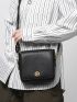 Mini Square Bag Fashionable Litchi Embossed Twist Lock Flap PU