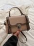 Small Square Bag Turn Lock Flap Zipper PU