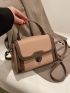 Small Square Bag Turn Lock Flap Zipper PU