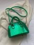 Metallic Green Dome Bag With Long Wallet Funky Snakeskin Embossed Zipper PU