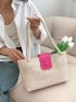 Vacation Straw Bag Double Handle Snap Button Zipper