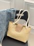 Vacation Straw Bag Double Handle Snap Button Zipper