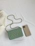 Mini Square Bag Rhinestone Round Decor Quilted Chain Flap PU