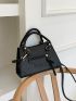 Zip Front Square  Bag Double Handle Black