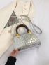 Crocodile Embossed Double Handle Square Bag Funky Metallic