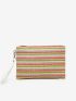 Striped Pattern Straw Bag Zipper Vacation