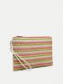 Striped Pattern Straw Bag Zipper Vacation