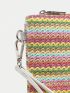 Striped Pattern Straw Bag Zipper Vacation