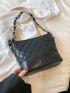 Quilted Pattern Square Bag Chain Zipper
