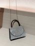Mini Rhinestone Decor Flap Square Bag Top Handle