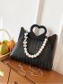 Faux Pearl Decor Straw Bag Top Handle