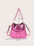 Small Bucket Bag Geometric Embossed Neon Pink Funky
