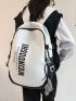 Two Tone Laptop Backpack Letter Graphic With Bag Charm