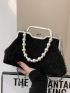 Ruched Detail Square Bag Pearl Decor Kiss Lock