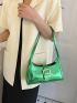 Geometric Embossed Baguette Bag Metallic Green Buckle Decor Funky