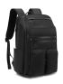 Minimalist Laptop Backpack Solid Black With USB Charging Port Multi-Pocket For Traveling
