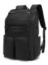 Minimalist Laptop Backpack Solid Black With USB Charging Port Multi-Pocket For Traveling