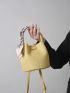 Solid Color Bucket Bag Double Handle With Twilly Scarf Decor