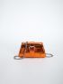 Small Square Bag Buckle Decor Metallic Pattern Chain Strap