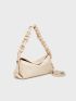 Medium Hobo Bag Ruched Strap Solid Color