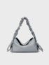 Medium Hobo Bag Ruched Strap Solid Color