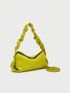 Medium Hobo Bag Ruched Strap Solid Color