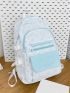 Medium Functional Backpack Colorblock Letter Embroidery