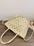 Medium Straw Bag Double Handle Hollow Out Design
