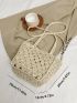 Medium Straw Bag Double Handle Hollow Out Design