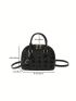 Geometric Embossed Dome Bag Small Double Handle Black