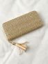 Minimalist Straw Bag Long Wallet Tassel Decor