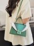 Crocodile Embossed Square Bag Colorblock Flap Top Handle