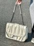 Beige Square Bag Ruched Detail Chain Decor Flap For Daily